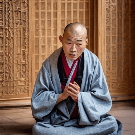 AI generated: Photo of a Chinese monk sitting in a temple 