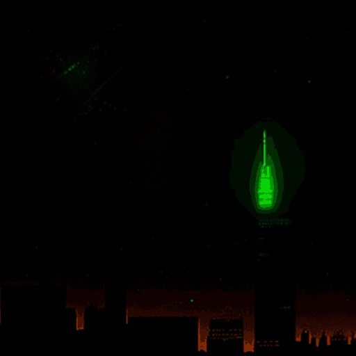 AI generated: city in space, each building glows a different color, the city is guarded by a dragon