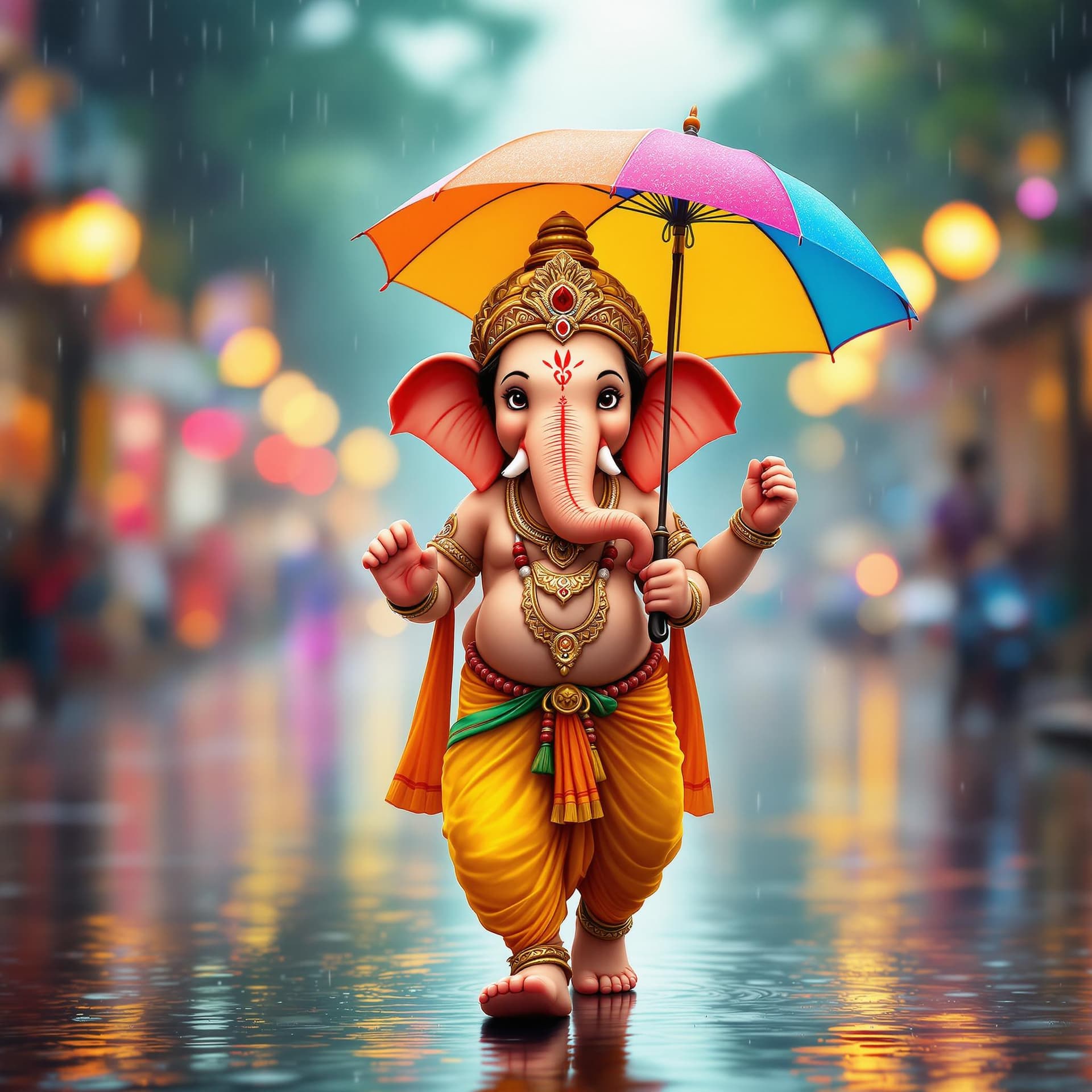 AI generated: Create a vibrant, detailed digital artwork featuring an anthropomorphic representation of Lord Ganes...