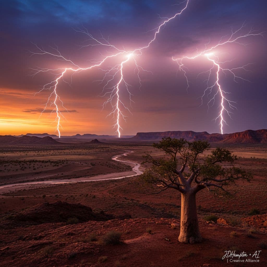 AI generated: Lightning Photography Tribute Northern Territory of Australia, the lightning capital of the Whole Wi...