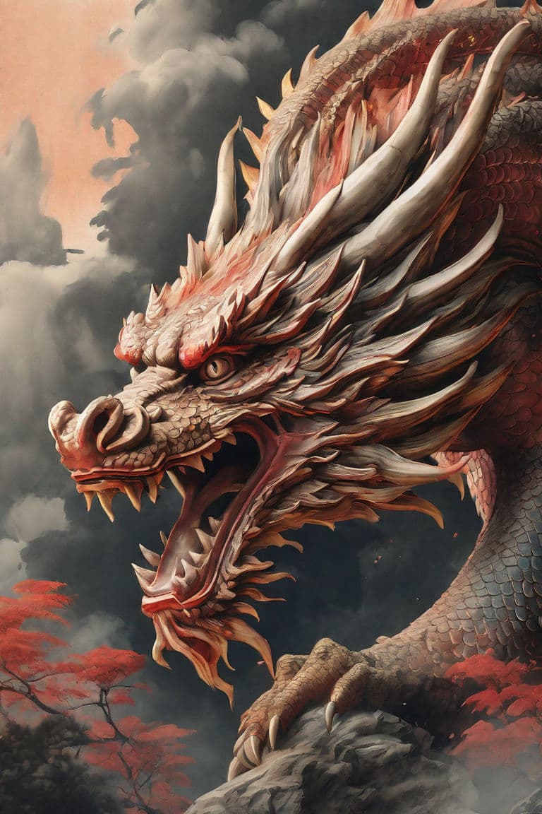 AI generated: Vintage Japan Gansai   Aquarell Dragon, perfect composition, beautiful detailed intricate insanely d...