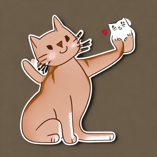 AI generated: A greeting cat, Vector Illustation, line stamp, kawaii