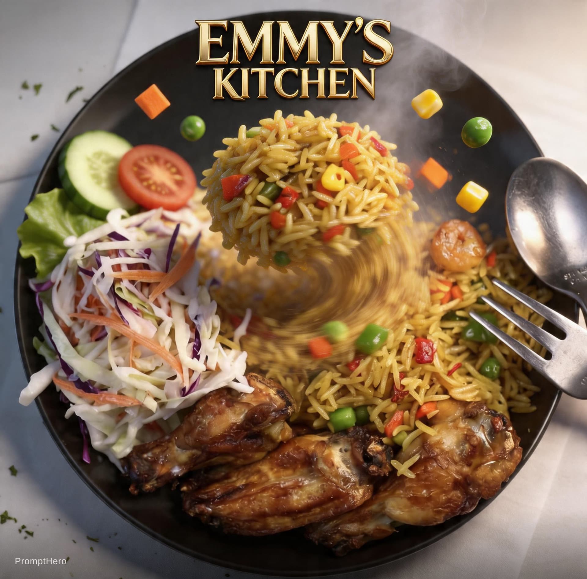 AI generated: Use this image as a reference to generate a Cinematic 3D action-packed luxury food advertisement for...