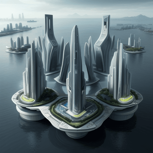 AI generated: futuristic  city on water with basic houses