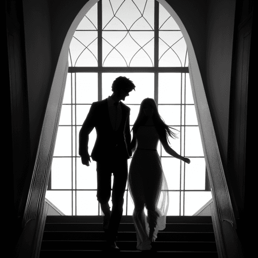 AI generated: image of two silhouettes, a man and a woman, the woman has long hair and the man has short hair, the...