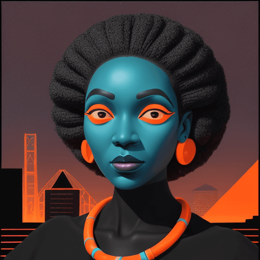 AI generated: female face, in the style of afrofuturism, george callaghan, engineering/construction and design, po...