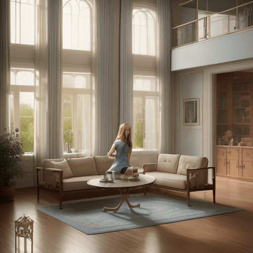 AI generated: High resolution photography interior design, dreamy s Jennifer Aniston smoking a cigaretteunken livi...