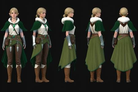 MMO RPG Model Turn, Multi-View, Turnaround, Model Sheet, Character Design