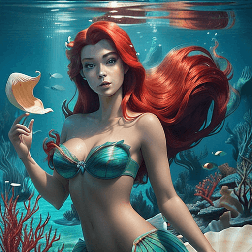 AI generated: Create a high-resolution, realistic photograph of Princess Ariel from Disney. She should appear sedu...