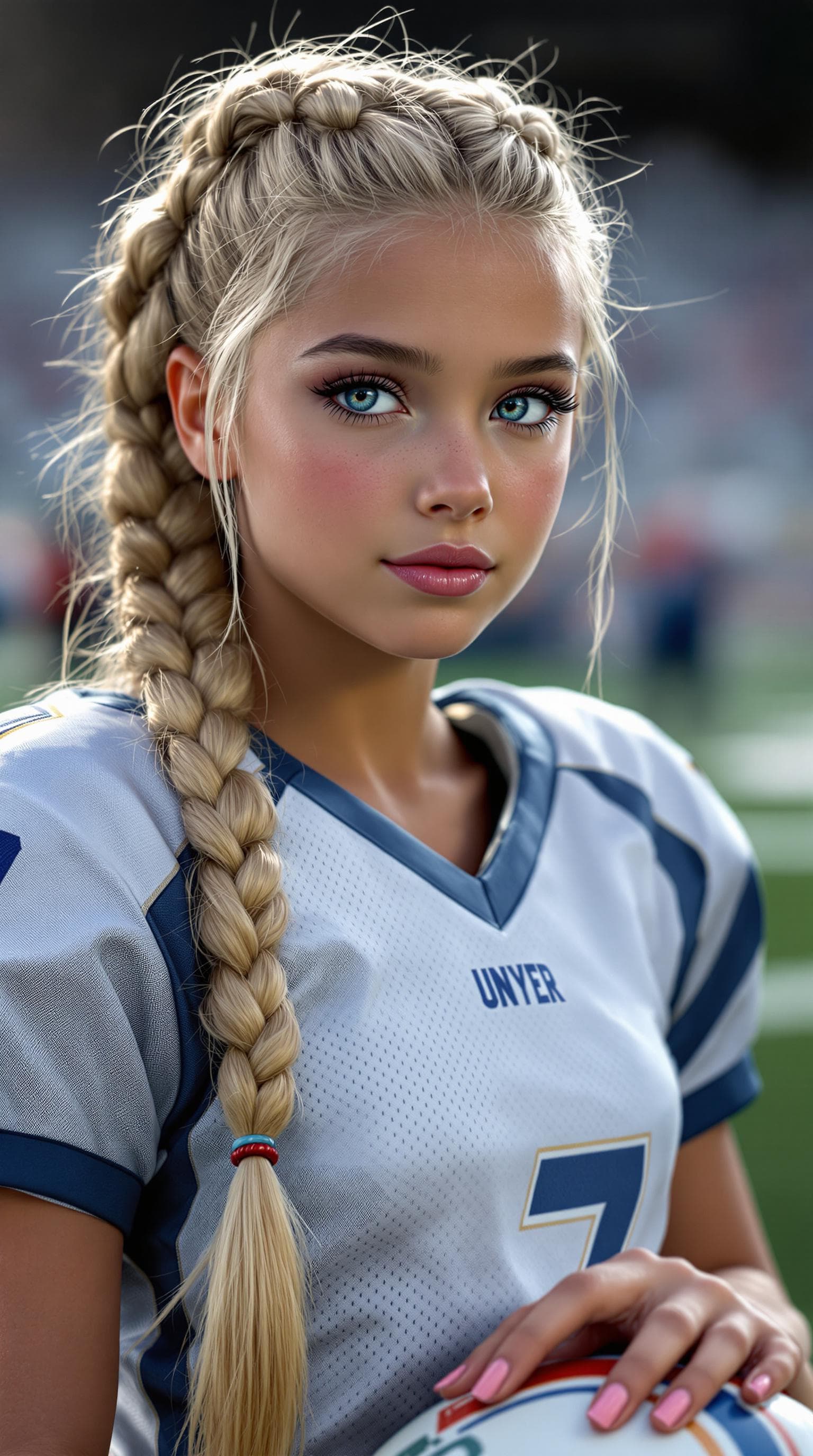 AI generated: a professional photo of a exceptionally beautiful 7rd grade girl in the world, in a highly detailed,...