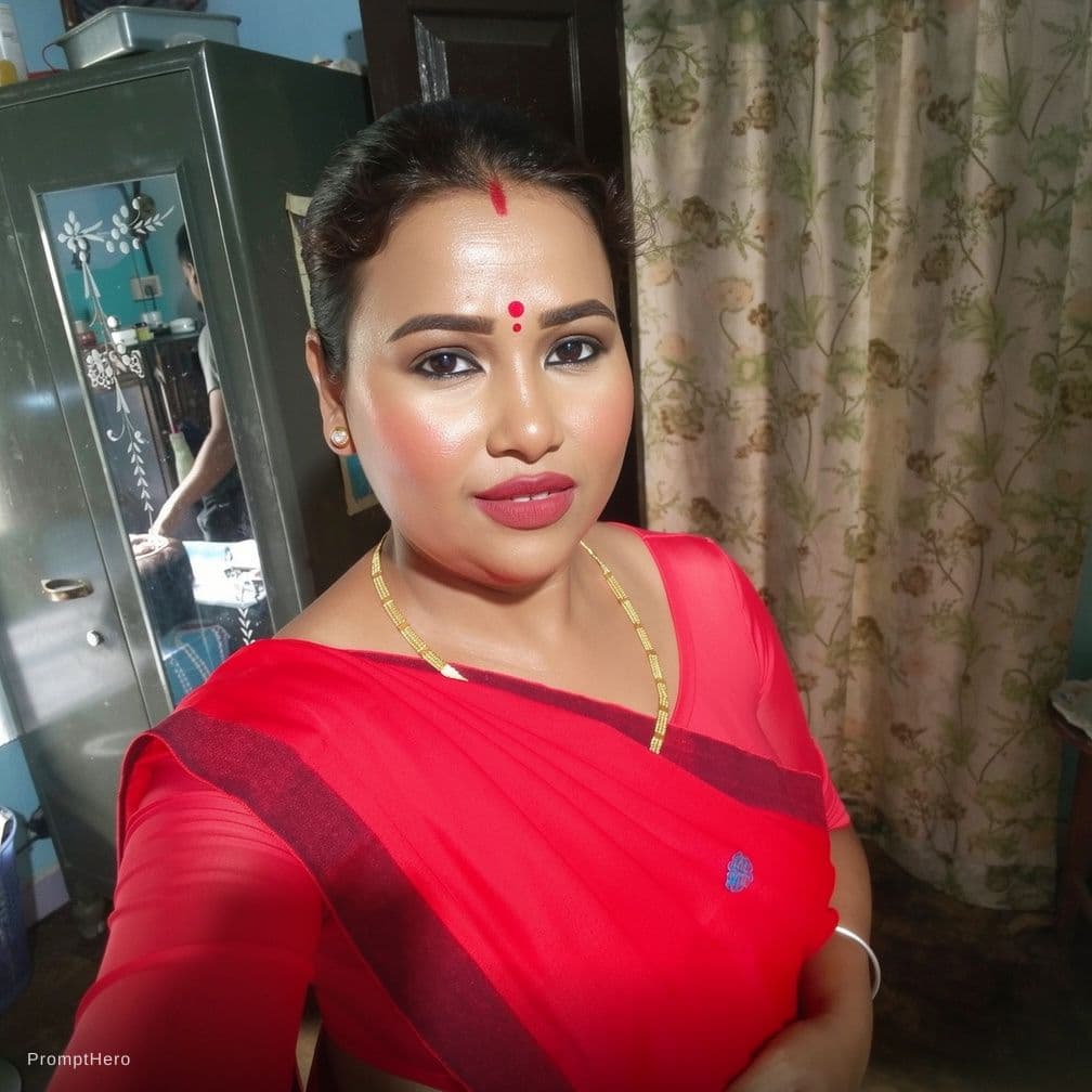 AI generated: Without changing her original face and standing position make her looking sexy with deep cleavage.