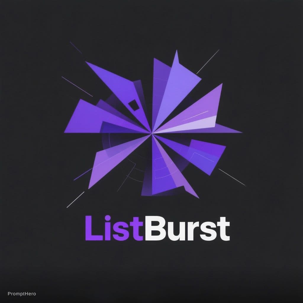 AI generated: Minimalist geometric logo for "ListBurst", a multimedia tracking dashboard. Central abstract burst s...