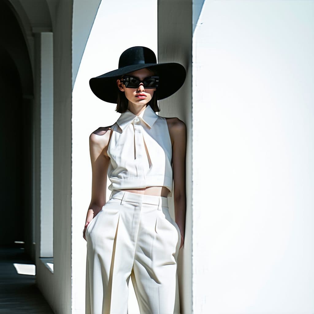 AI generated: Fashion design work feauturing a (Chanel) female  model wearing minimalist women’s clothing, wearing...