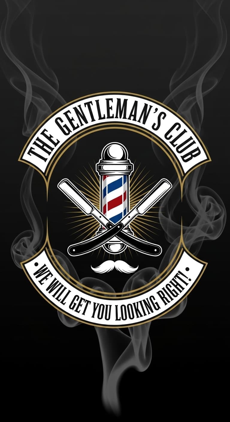 AI generated: a logo for a bargershop with the text 'The gentleman's club - we will get looking right!' 