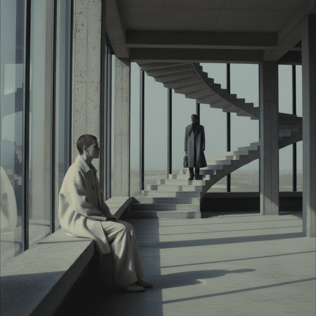 AI generated: A slow, cinematic video inspired by the editorial minimalism of Jil Sander campaigns, tangled with t...