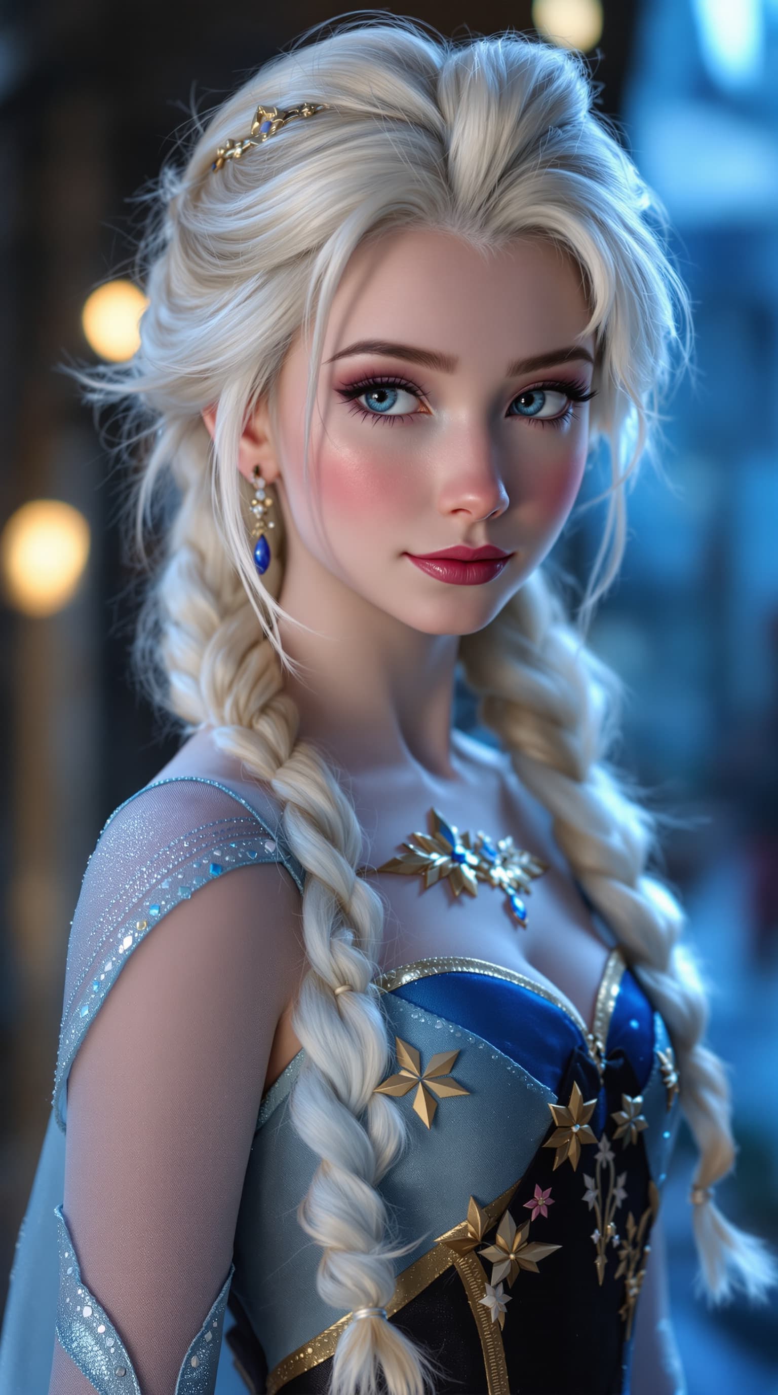 AI generated: A hyper-realistic depiction of age 16 cosplayer as  Elsa,  from Frozen


















