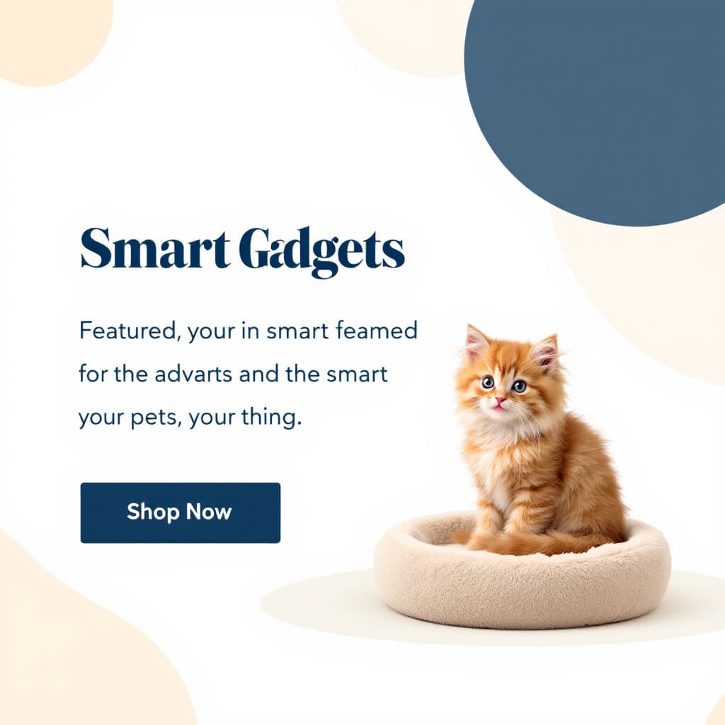 AI generated: A stylish banner showcasing a featured smart gadget for pets. The background is a mix of soft beige ...