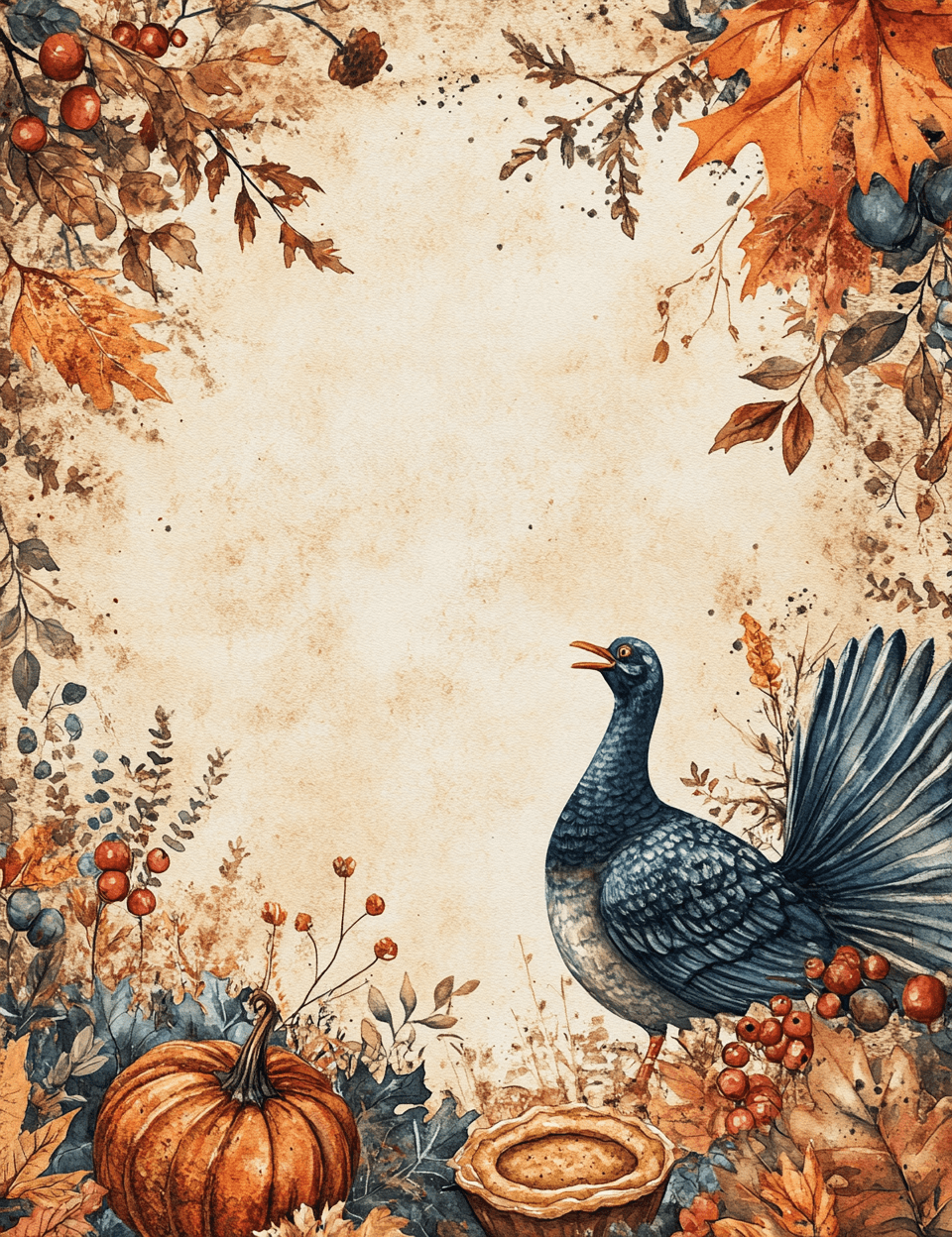 AI generated: Whimsical Thanksgiving Stationery Set featuring detailed borders and frames on blank pages with an o...