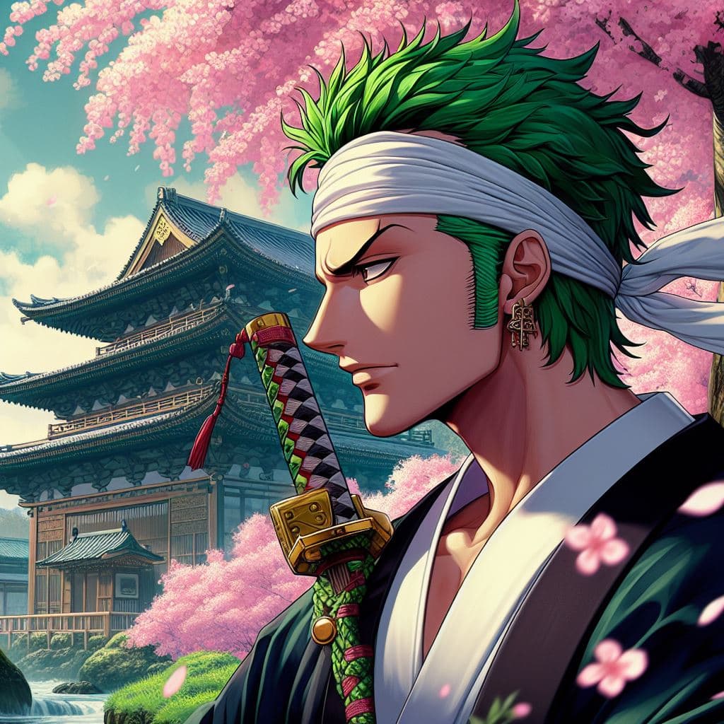 AI generated: Zoro in Wano Country close-up