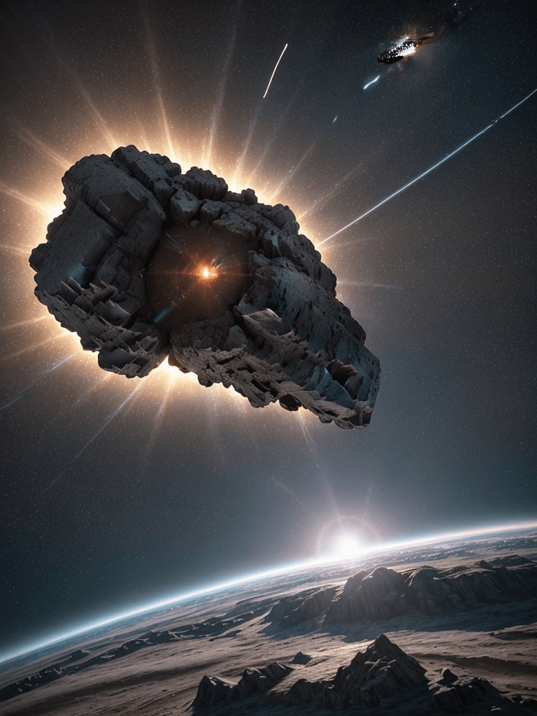 AI generated: Photo of a ultra realistic meteor on collision course with earth, bright light, cinematic lighting, ...