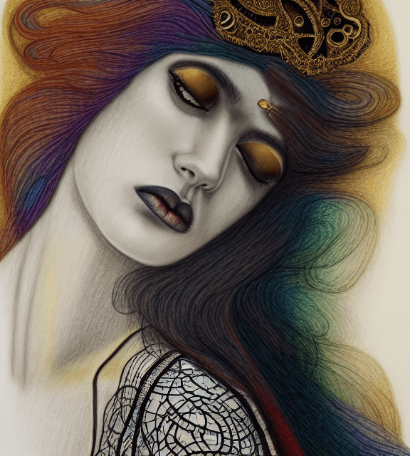 AI generated: coloured pencil drawing, high resolution 8k, Rothko 
 master painter, Byzantine artwork, 
young lady...