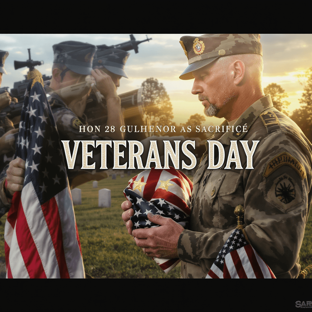 AI generated: 2.	Veterans Day – Honor and Sacrifice
Prompt: “Emotional cinematic trailer honoring military vetera...