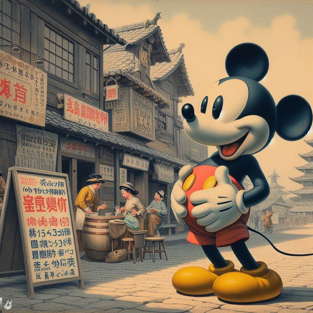 AI generated: Mickey Mouse walking and holding his stomach