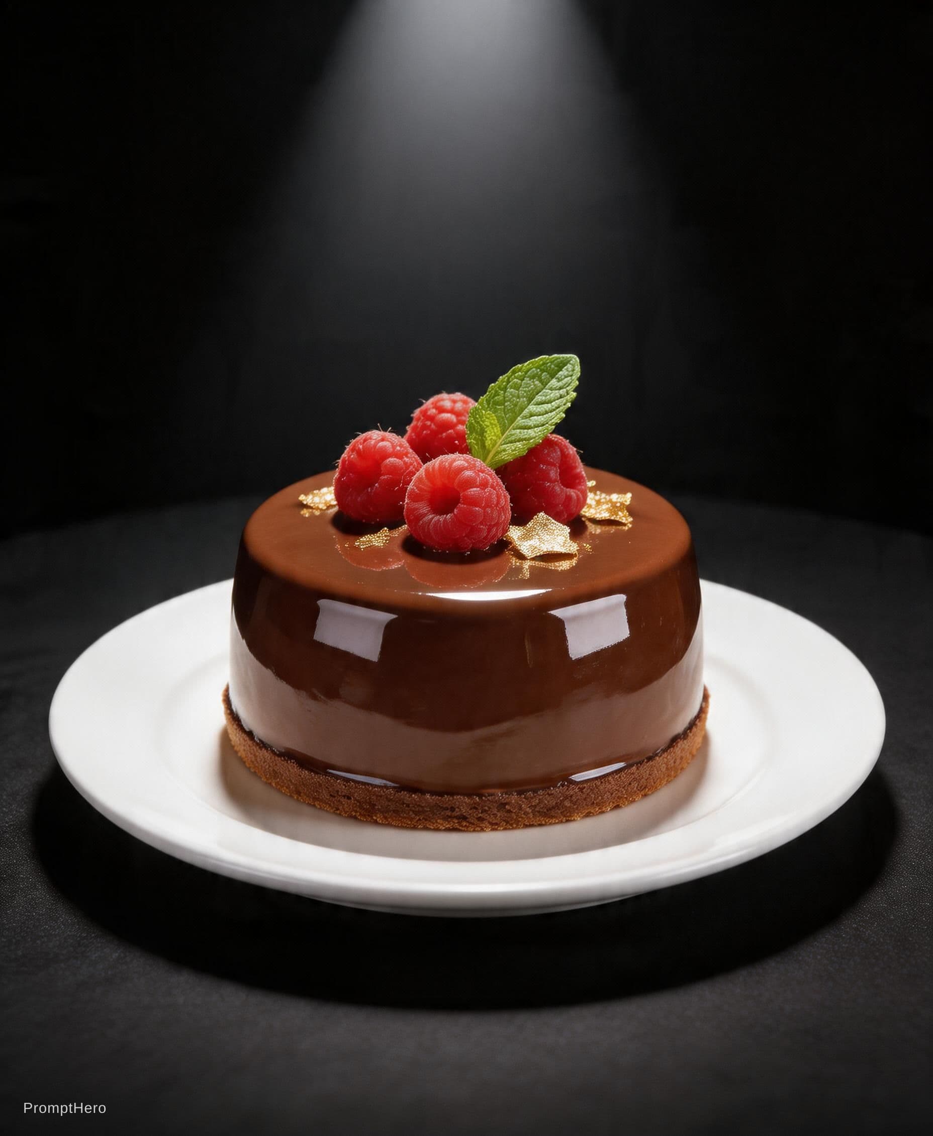AI generated: Luxury dessert plated on a dark backdrop, glossy textures, precise details, dramatic spotlight, high...