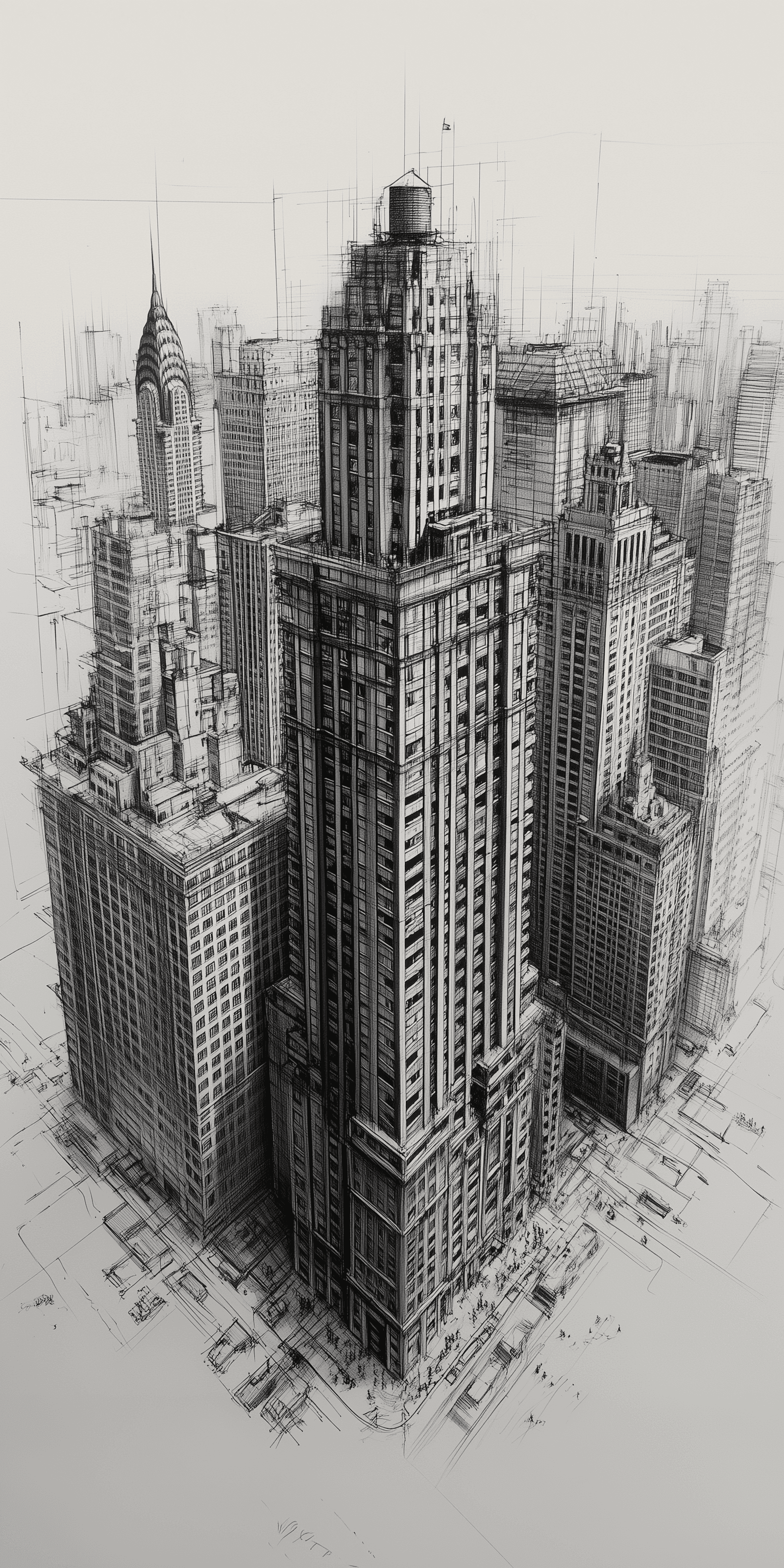AI generated: An architectural drawing of the city located in New York City, in the style of Michael Dungeons and ...