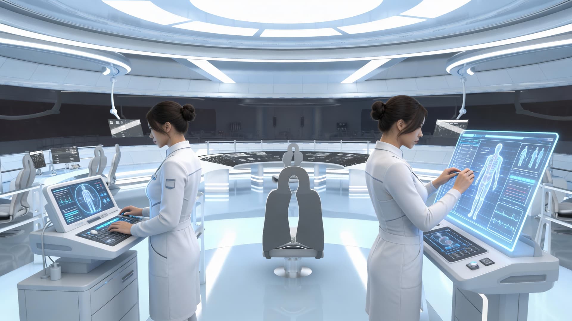 AI generated: 
Create a Sci-Fi scene. Place the two characters in Reference image 2 and 3 in the room of Reference...