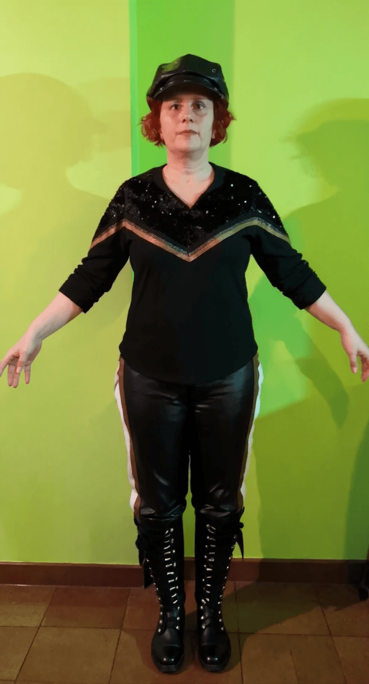 AI generated: make her doing a T-Pose with her eyes opened naturally and with a neutral mouth. Respect the lightin...