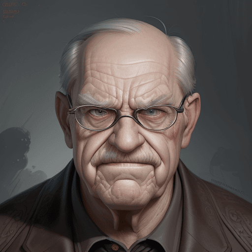 AI generated: expressive caricature in pixar style unreal charming seemingly mischievous irritated very old man wi...