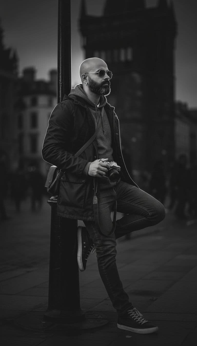 AI generated: a stylish young man with a lean, toned physique (around 57 kg, 5'6 tall) — his beard remains unchang...
