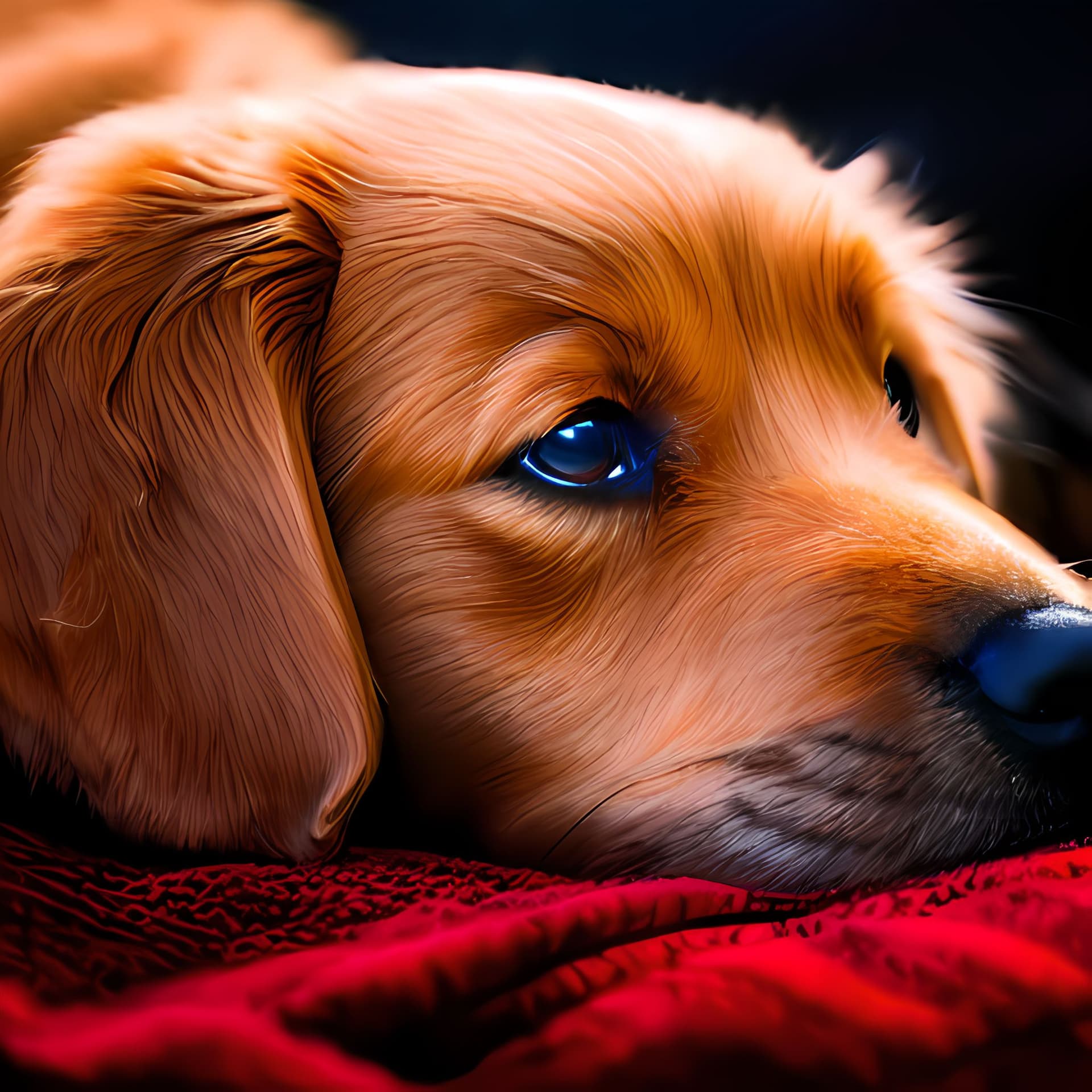 AI generated: A beautiful photography of a puppy golden retriever on a blanket, intricate, elegant, extremely high...