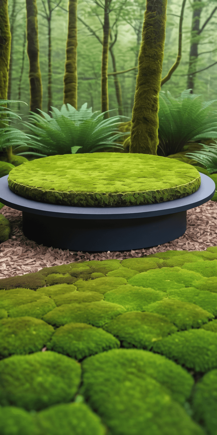AI generated: A stone eco platform with moss on it,  in the middle of nature, trending on cg society, stage, beaut...
