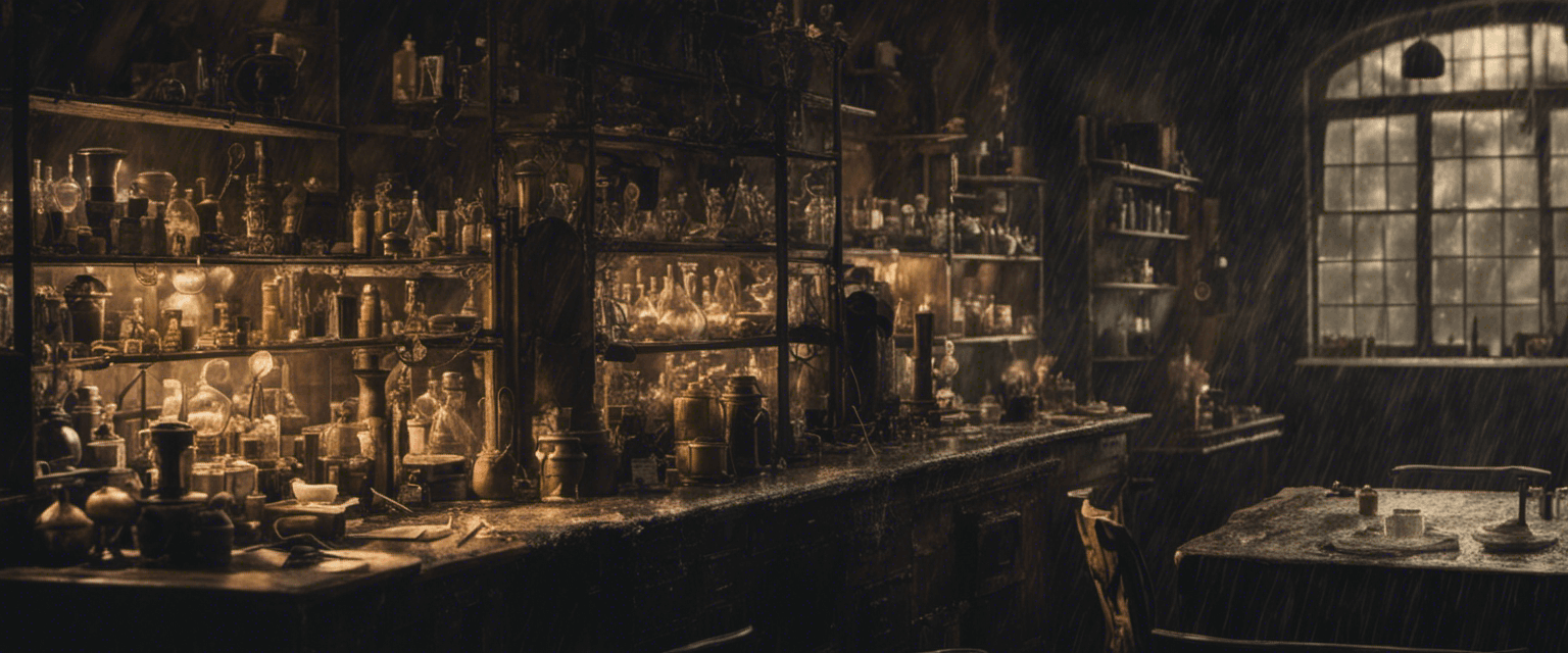AI generated: Dr. Frankenstein's laboratory, with great detail, in the style of 1930s films, dramatic light, light...