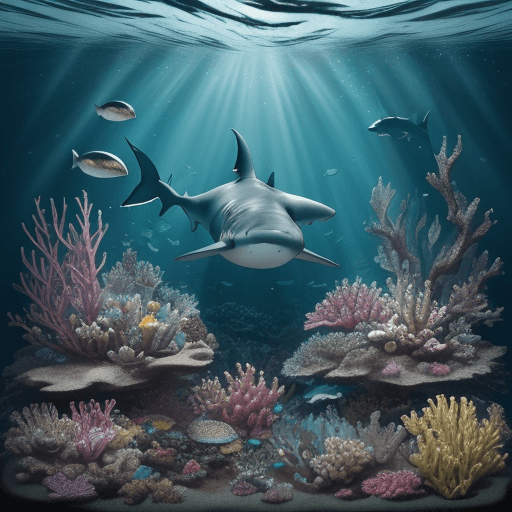 AI generated: the most beautiful shark, with a variety of marine life, underwater scenery, fish underwater, with v...