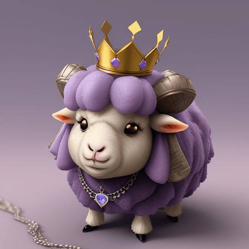 AI generated: Tiny 3D Game Matte Fearful Mossyback sheep Character, Velvet Clothing, Necklace, crown, Romanticism,...