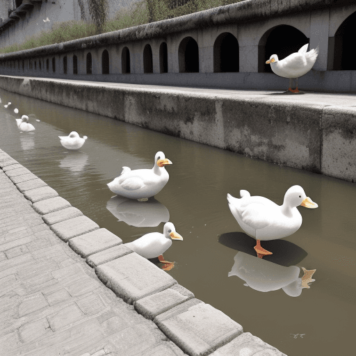 AI generated: Patos de color blanco nadando por un rio

