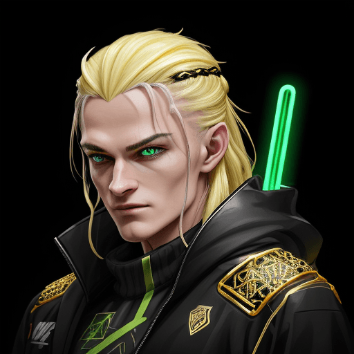 AI generated: Create a logo for a soccer brand featuring a legolas cyberpunk anime king with very characteristic n...