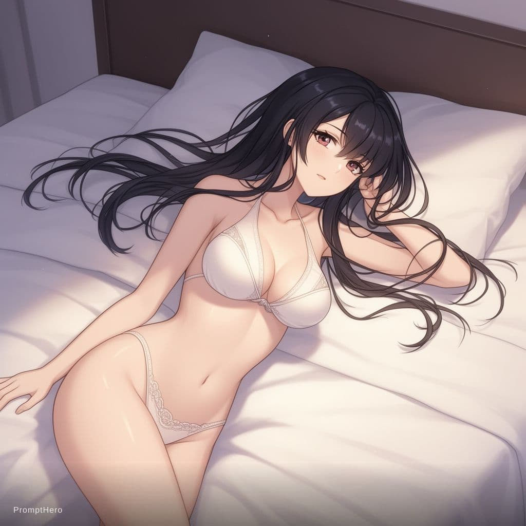 AI generated: A sexy Asian anime lady laying on the bed nude.