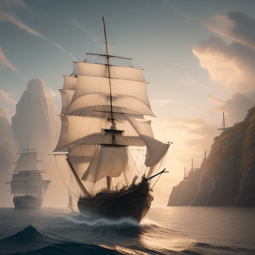 AI generated: Photo of a ultra realistic sailing ship, dramatic light, pale sunrise, cinematic lighting, battered,...