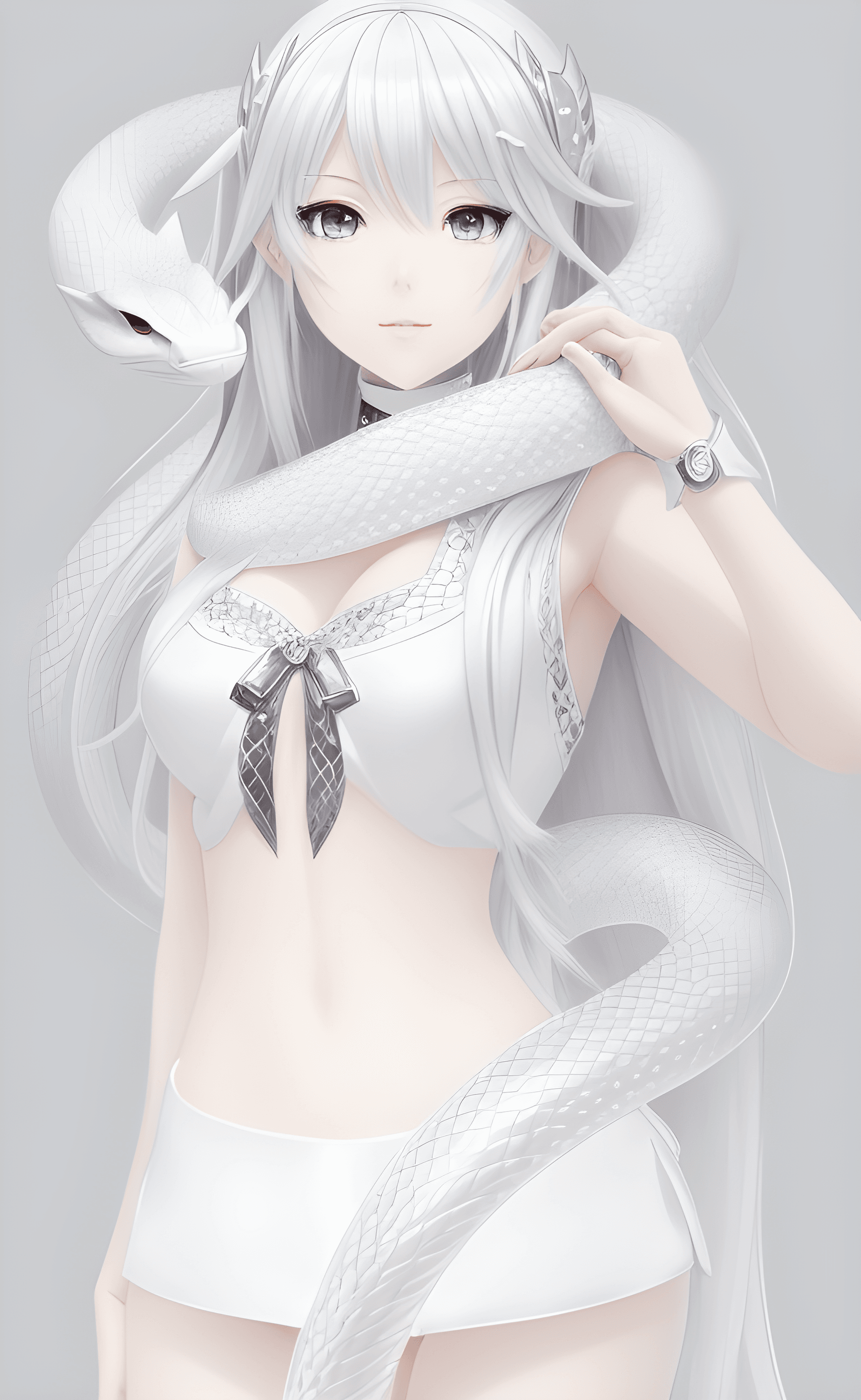 AI generated: a close up of a person holding a snake, an anime drawing, by Shitao, pixiv, fantasy art, white and s...