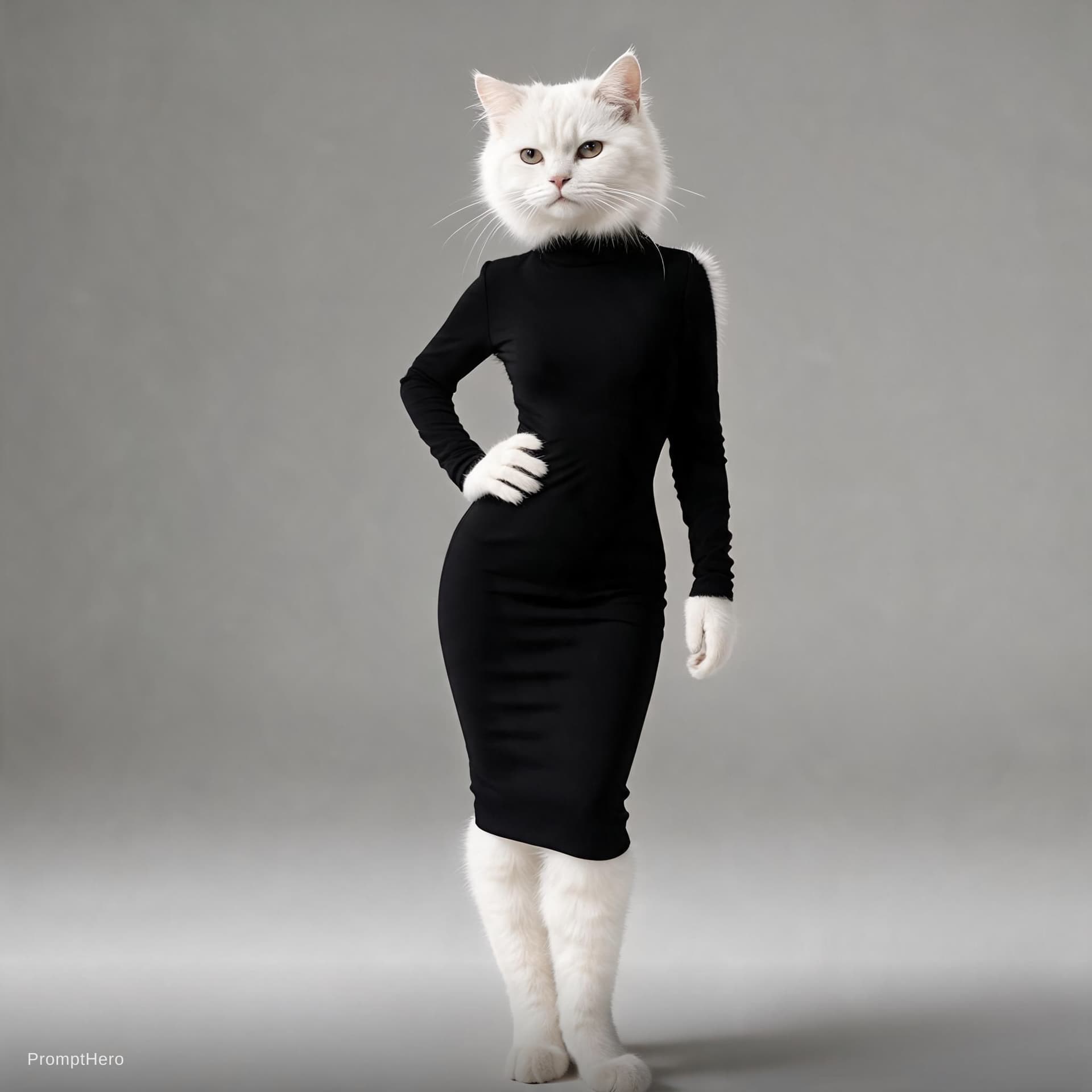 AI generated: Cat pose more revealing dress