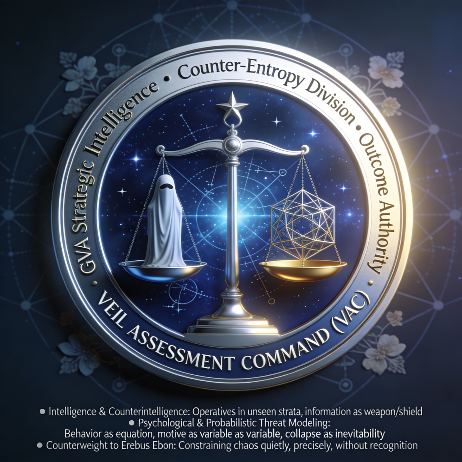 AI generated: Create a Sci-fi image feturing a Seal for:

VEIL ASSESSMENT COMMAND (VAC)
GVA Strategic Intelligence...