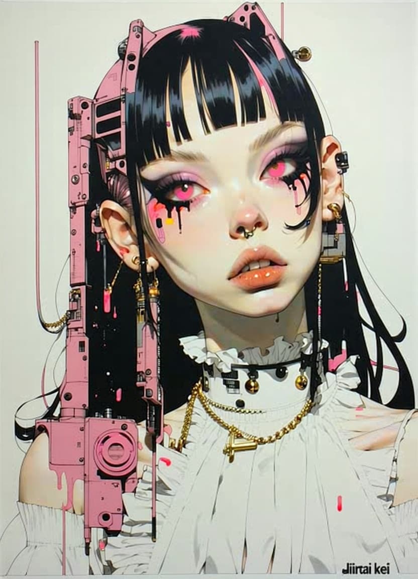 AI generated: (Masterpiece, Award winning , Best Quality:1.2), art by Shintaro Kago, solo, menhera, Yamikawa Punk,...