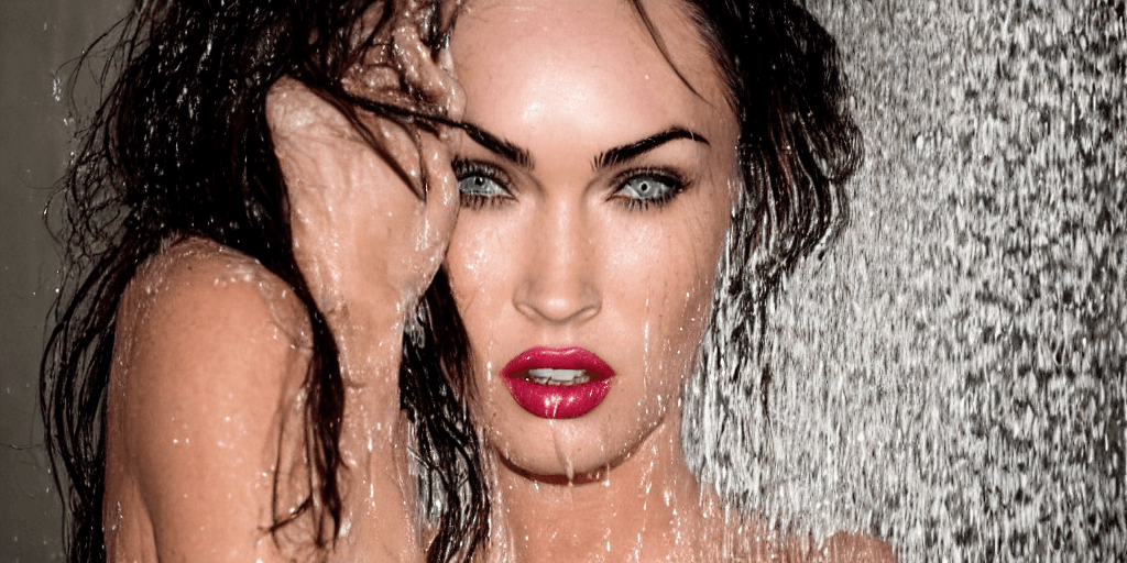 AI generated: Megan fox in a shower, perfect eyes looking at the camera, beautiful face, real life colors, elegant...