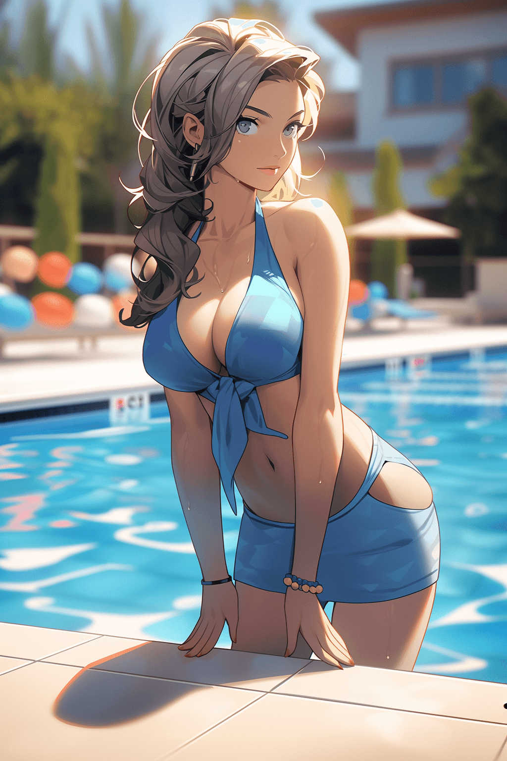 AI generated: photo of an attractive teacher bombshell going to the pool by buriki