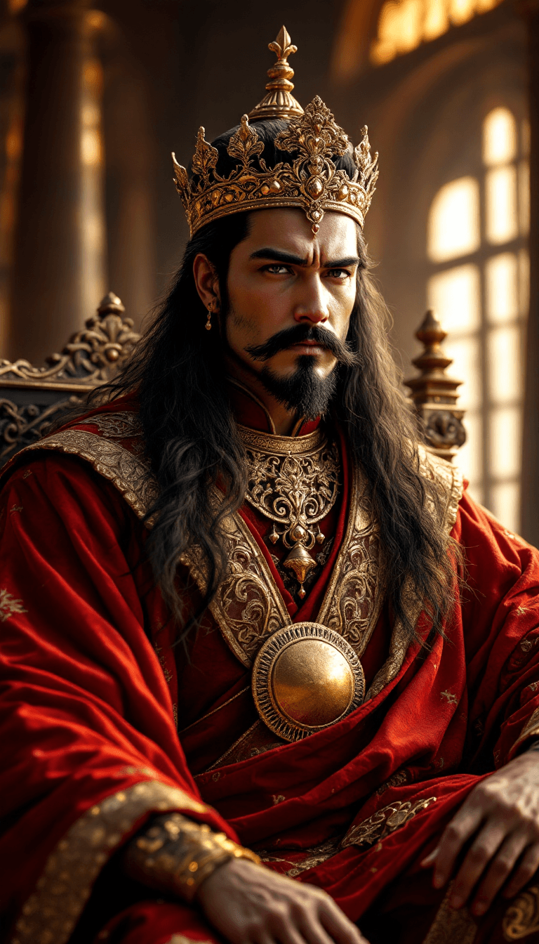AI generated: Create the image of a handsome and charismatic male king, wearing a crown that should be dome-shaped...