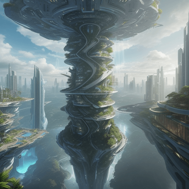 AI generated: "Create an image of a futuristic floating city in the sky with multiple interconnected levels and pl...
